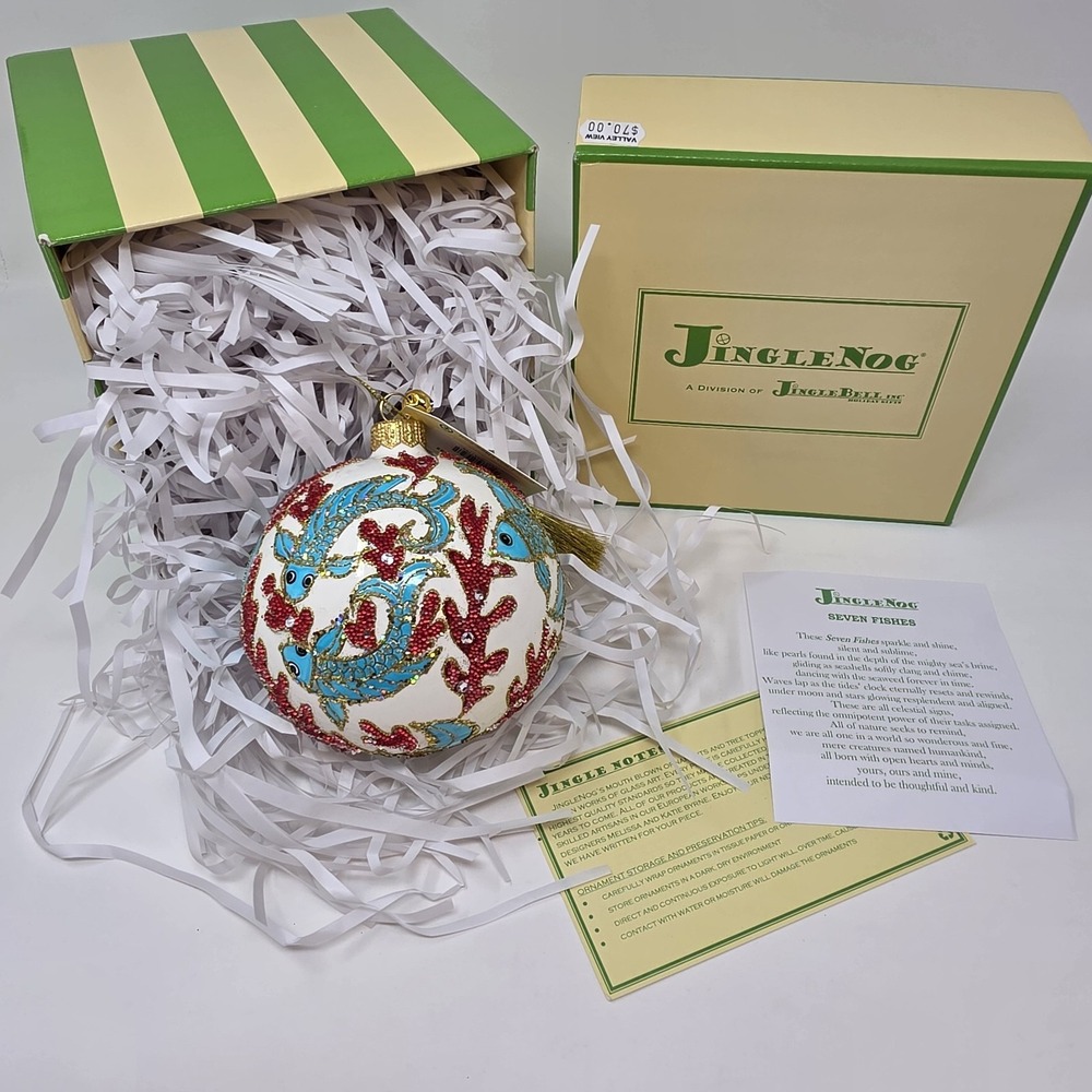 NIB JingleNog Seven Fishes Ball Ornament #80822 Hand Blown & Painted in Poland